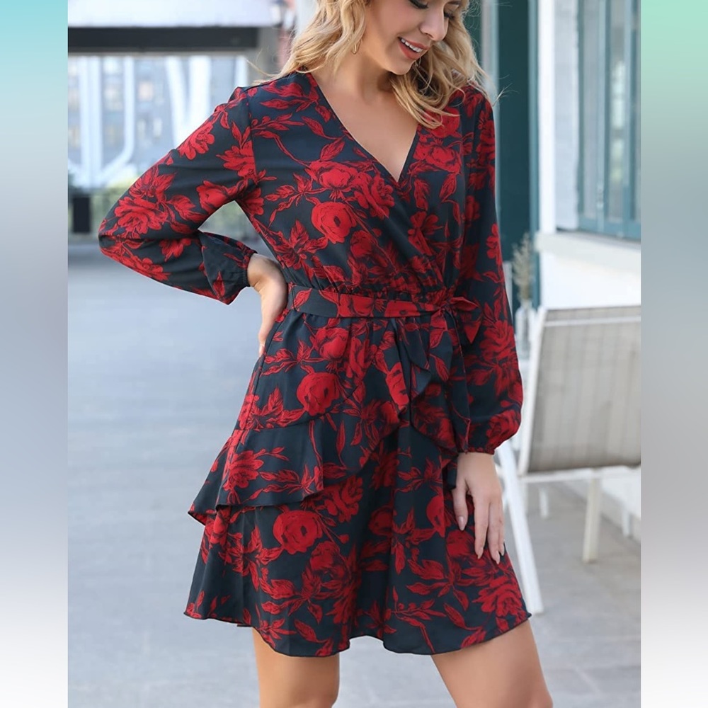 Poppy Floral Ruffle Wrap Dress size medium - Picture 4 of 8